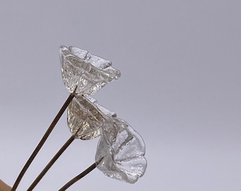 Hand made glass flowers with fused brass eye pin. 10mm. Clear ( 20 pieces per price)