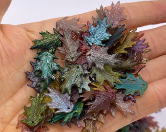 Small Oak Leaf drop bead. 19mm Length. Mixed lot of multi toned colors. 40 pieces per price.