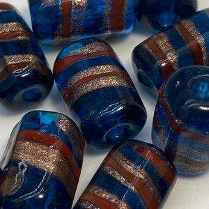 Hand made striped glass beads from India. (24 pieces per price)