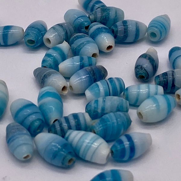 Vintage hand made glass bead. White and Blue swirls. 9-10mm ( 40 peices per price)