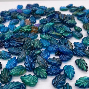 Small leaf bead. 13mm, Acrylic. Blue/Green Tones ( 30 peices per price)