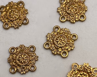 Delicate four hole stamped brass jewelry connector.  (10 peices per price)