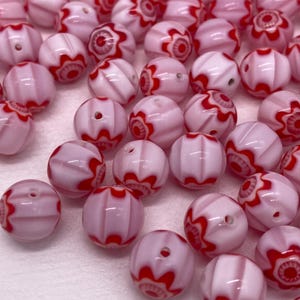 Millefiori round glass bead. 10mm (30 pieces per price)White, Red and Pink cane