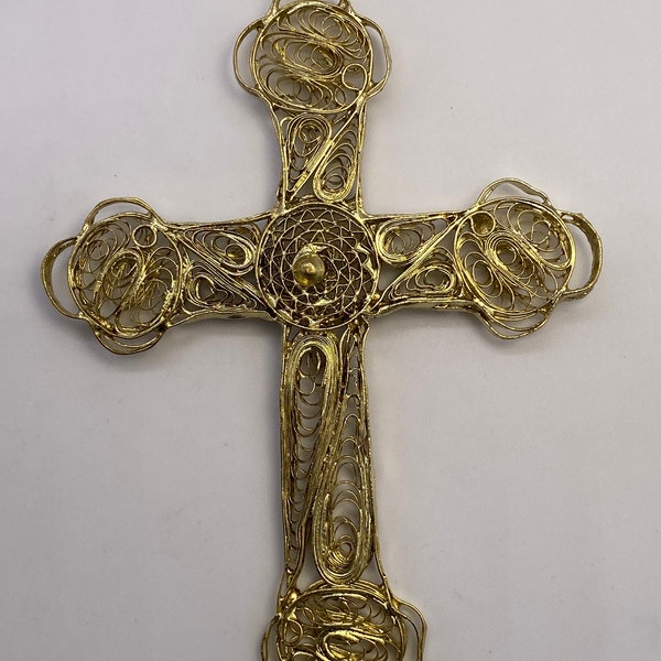 Large brass filigree cross from India. 3.5inches (1 per price)