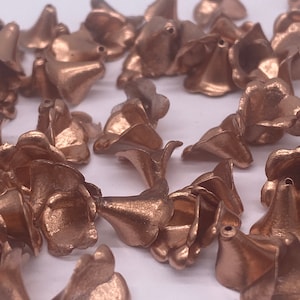 Rose Gold small Trumpet flower beads. Acrylic. 9mm. ( 35 pieces per price)