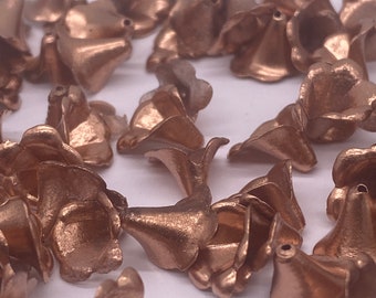 Rose Gold small Trumpet flower beads. Acrylic. 9mm. ( 35 pieces per price)