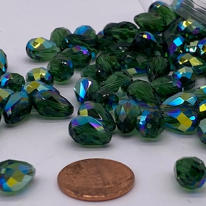 11mm Vintage Swarovski crystal facetted teardrop with AB coating ( 12 pieces per price)