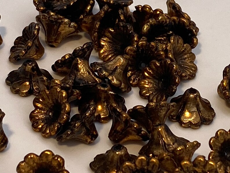 Faux oxidized gold daffodil flower beads. 30 pieces per price image 2