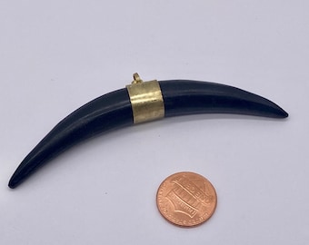 Black Horn Crescent Pendant with Brass Bail - 3.5 inch (2 Piece)