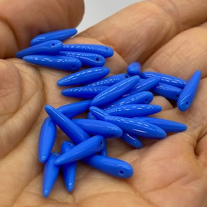 Czech Glass spike/dagger beads. Azure Blue 16mm Length ( 50 pieces per price)