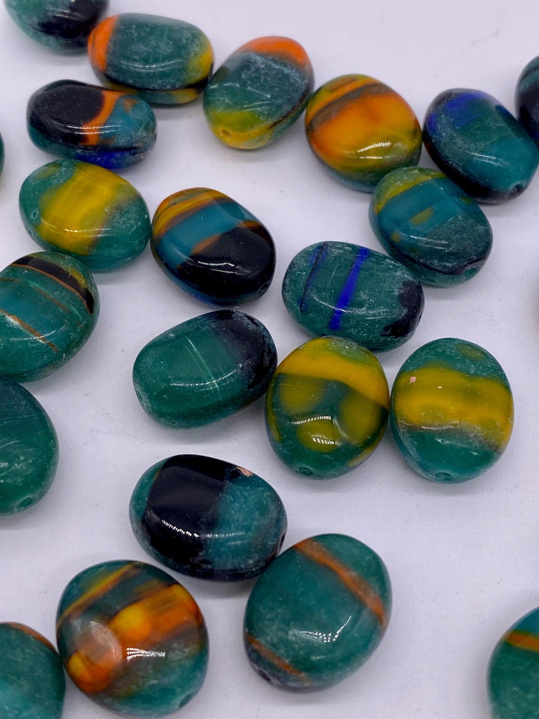 Bean Shaped Multi Colored Glass Bead. 14mm ( 20 Pieces per Price) - Etsy