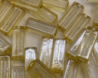 Rectangle block beads. Acrylic. Soft transparent pale yellow with AB finish. 16mm (30 pieces per price)