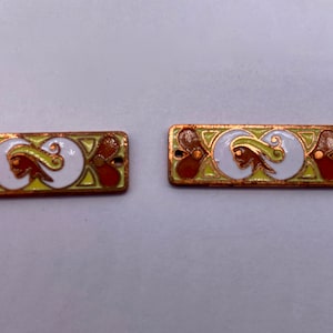 Vintage cloisonne ornate jewelry components. Copper. 21mm  ( 10 pieces per price)