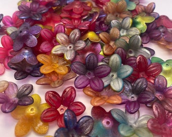 MIxed lot of multi-toned Iridescent flower beads. Acrylic. 21mm ( 30 peices per price)