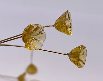 Hand made glass flowers with fused brass eye pin. 10mm. Gold Sand. ( 20 pieces per price)