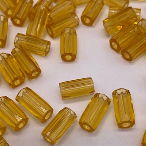 5 sided cut glass tube beads. Light Amber. 10mm ( 30 pieces per price)