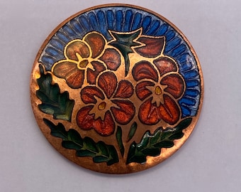 Vintage kopparhänge i cloisonné-stil med blommor. Utan hål. (1 styck per pris)
