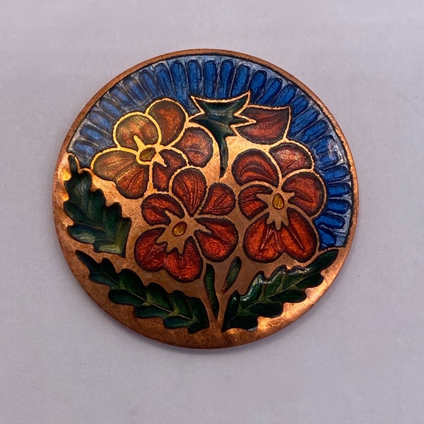 Vintage copper cloisonne flower pendant. No hole.  (1 piece per price)