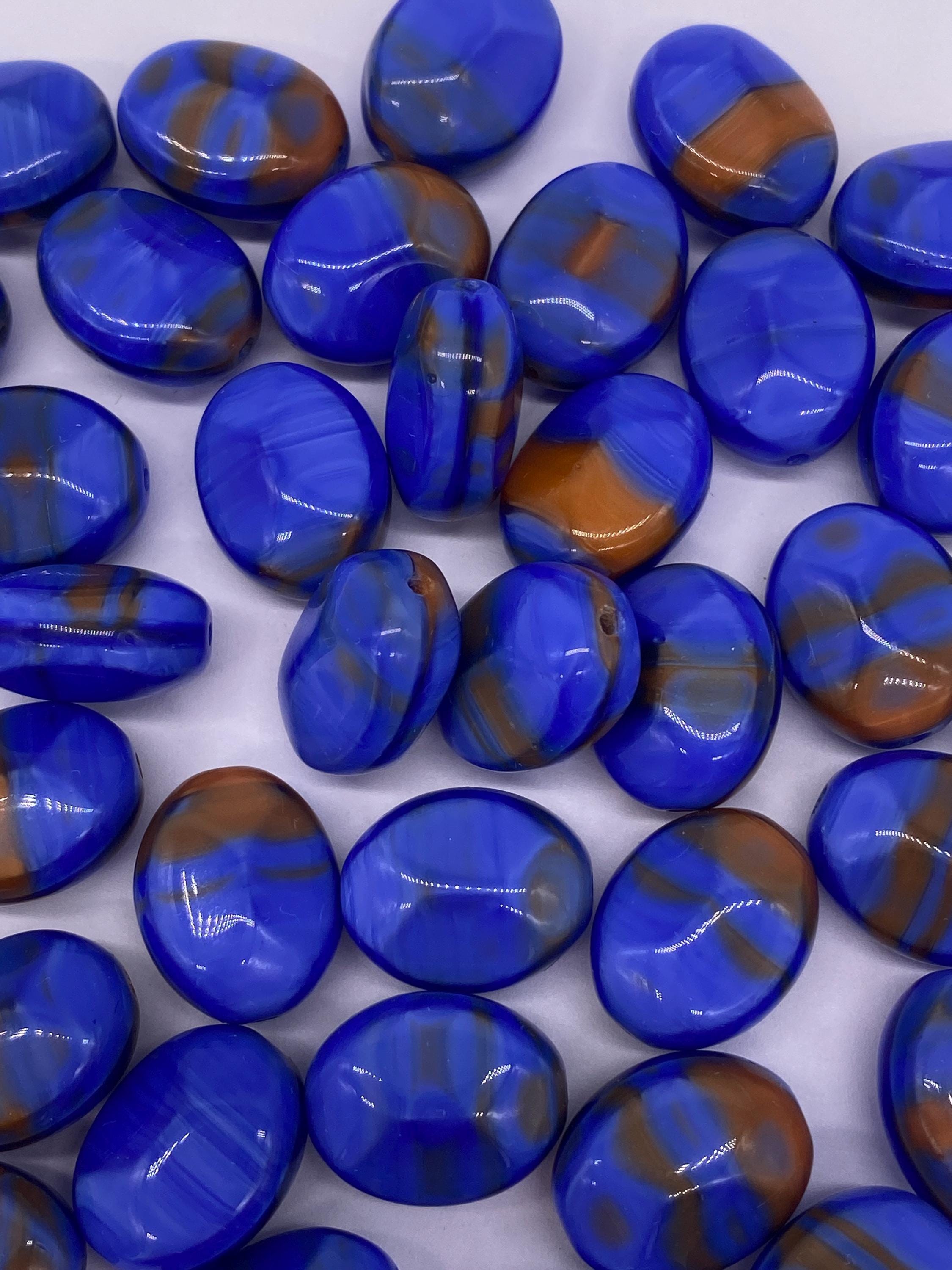 Bean Shaped Multi Colored Glass Bead. 14mm Bright Blue( 20 Pieces per ...