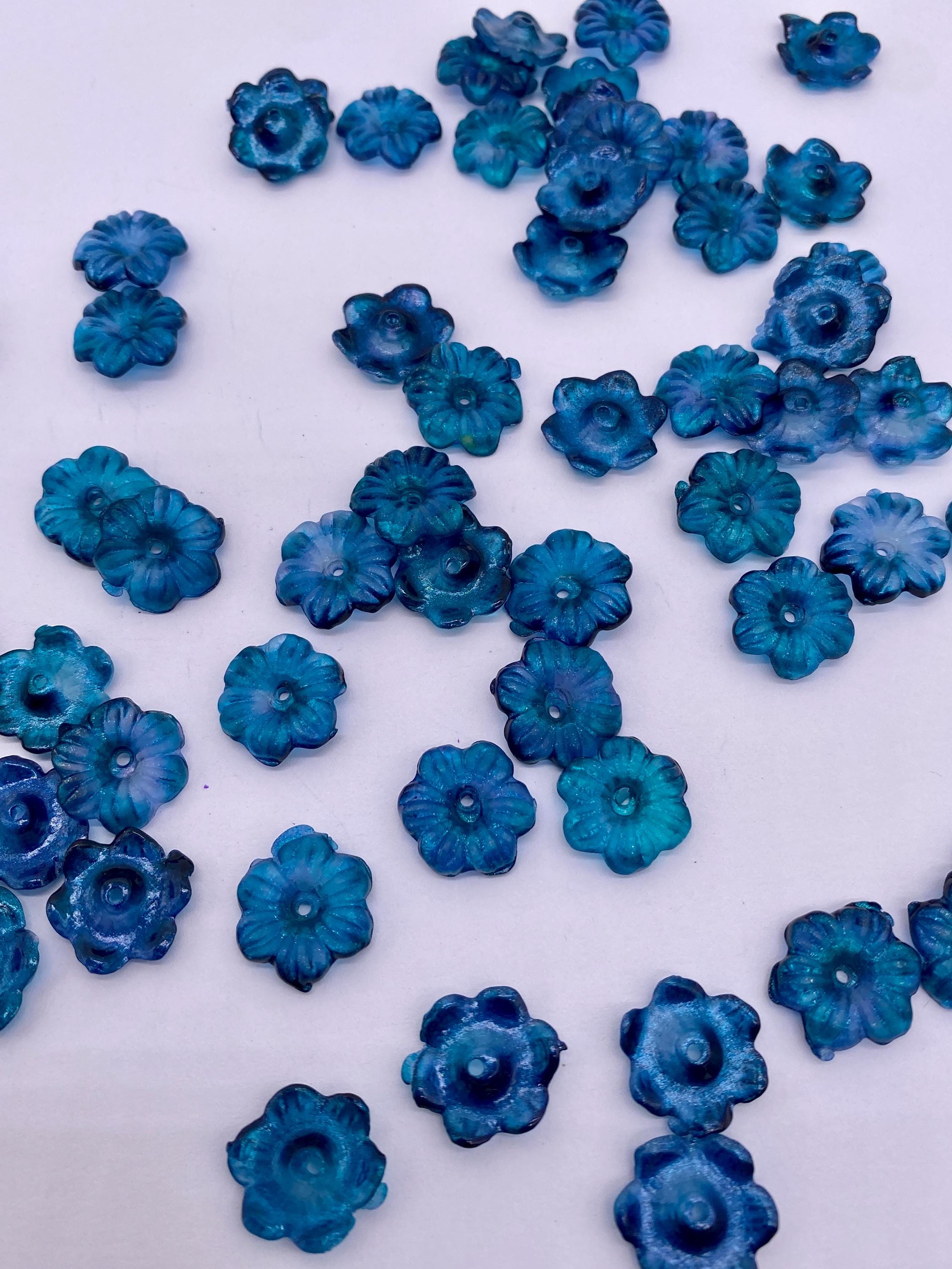 Prussian Blue Colored Wild Flower Floral Bead. Acrylic. 13mm ( 30