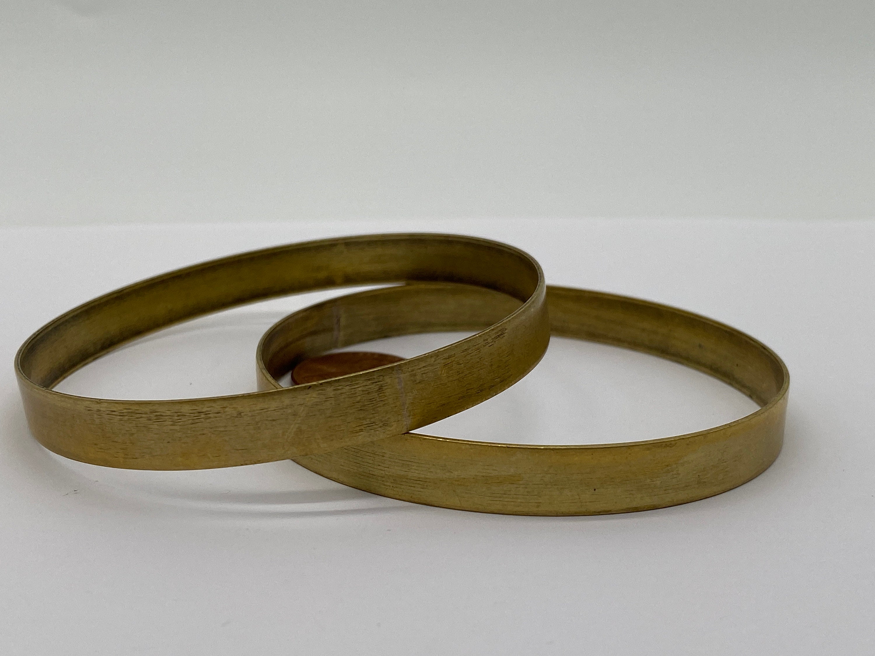 Solid raw brass bangle/bracelet. 8mm Wide, Round flat base. (2 pieces per price)