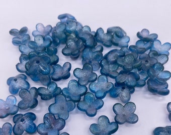 Transparent jelly-like flower beads. Blue and lime iridescent.  11mm  ( 36 pieces per price)