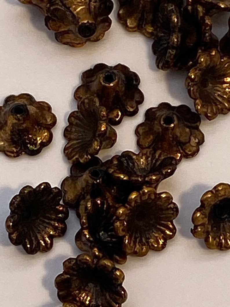 Faux oxidized gold daffodil flower beads. 30 pieces per price image 5