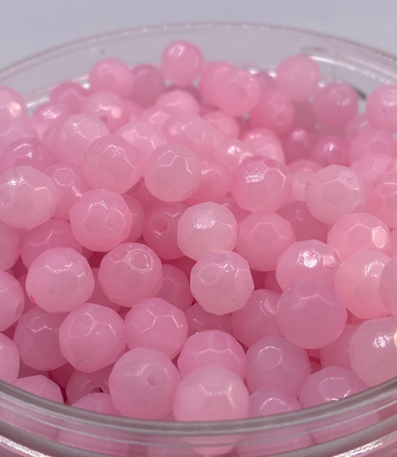 Pastel milky pink facetted glass beads. 30 peices per price | Etsy