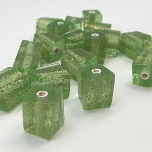 Vintage transparent green glitter cube beads. ( 26 pieces per price)