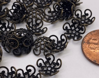 Oxidized brass filigree bead caps. ( 10 pieces per price)