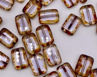 Flat rectangle glass bead. Lavender and Tortoise.  12mm (30 pieces per price)
