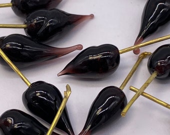 Handmade Black Glass Teardrop Charm with Brass Eye Pin (30 Pieces)