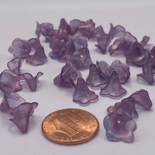 Pearly transparent small Trumpet flower beads. Acrylic.  Periwinkle ( 35 pieces per price)