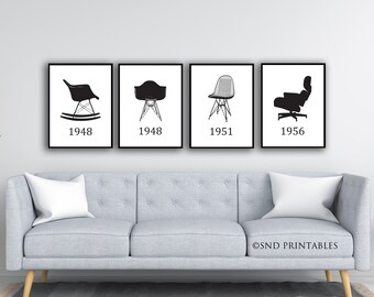 Eames Chair Set of four Art Printable Files - Digital File - Instant Download - Set of four Chair Prints