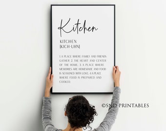 Kitchen Definition Art Printable in 8 x 10 and 12 x 16 Digital File - Kitchen Wall Decor in black and white - Kitchen Dictionary Typography