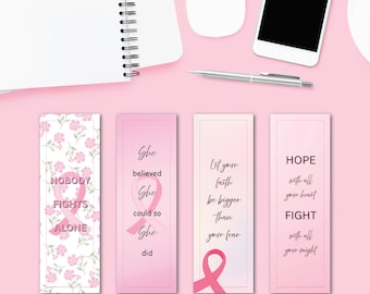 Breast Cancer Awareness Bookmarks Pink Ribbons Designs and Inspirational Quotes Digital Download