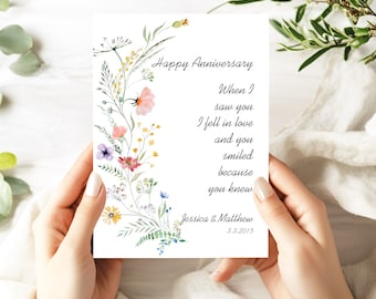 Personalized Printable When I saw you I fell in love Spring Flowers Anniversary Card