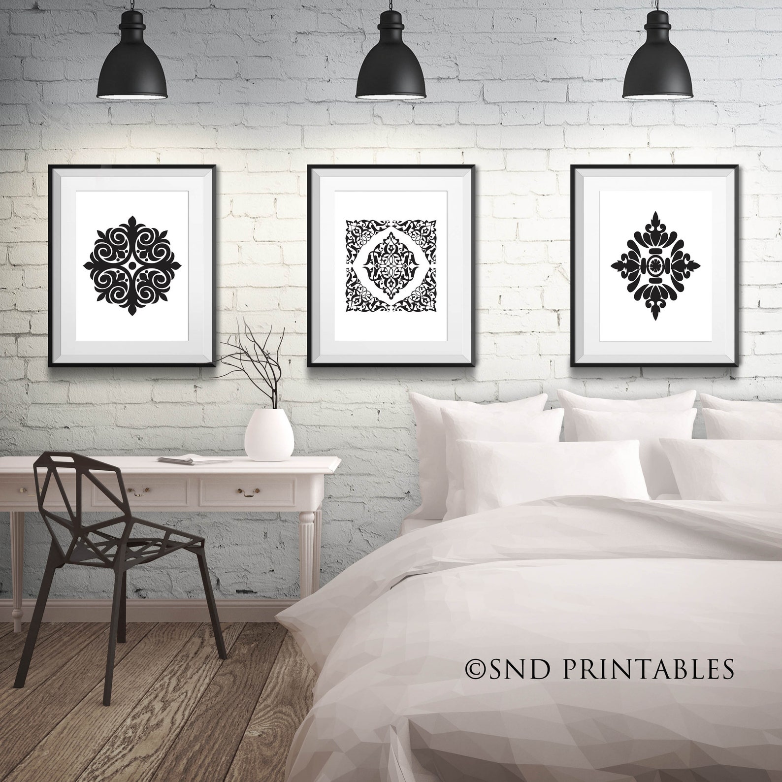 Black and White Damask Trio 1 Printable Files Digital File | Etsy