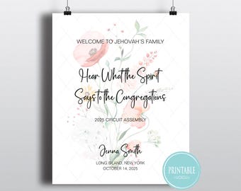 Imprimible personalizado: «Escucha lo que el Espíritu dice a las congregaciones». Bautismo de Testigos de Jehová con flores de primavera.