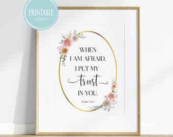 2024 JW Year Text IIII - When I am afraid, I put my trust in you - Wall Art Printable - Roses - Christian Wall Art - Psalm 56:3