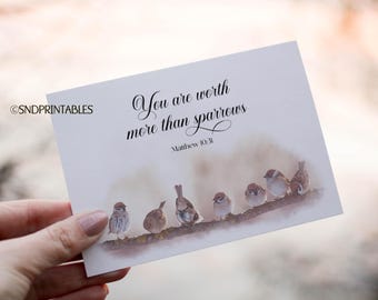 Vales más que los gorriones, tarjeta de felicitación alentadora de 5 x 7 con plantilla de sobre adicional - Mateo 10:31