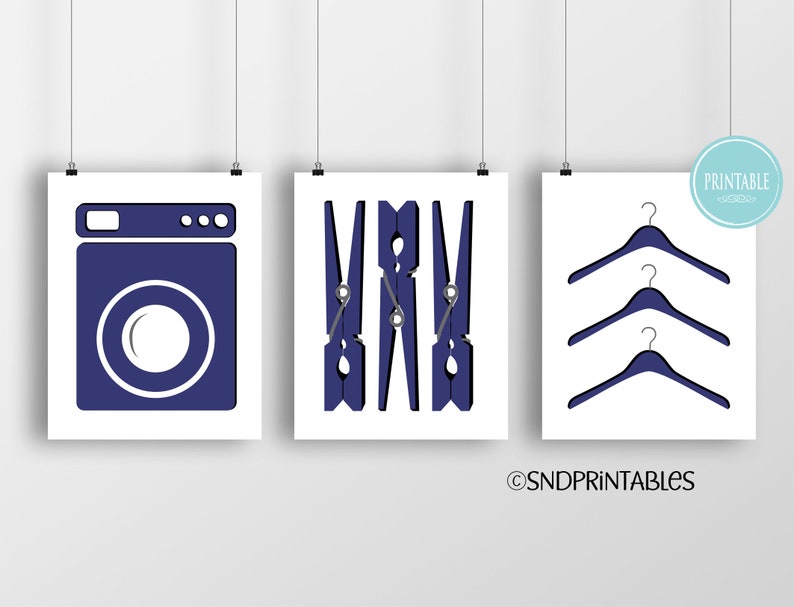 Navy Laundry Trio Art Printables in 8x10 and 12x16 - Digital File ...