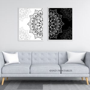 Mandala Duet I printable in black and white 8 x 10 and 12 x 16 Wall Decor Digital download Bedroom Wall Decor Contemporary Wall Art image 3