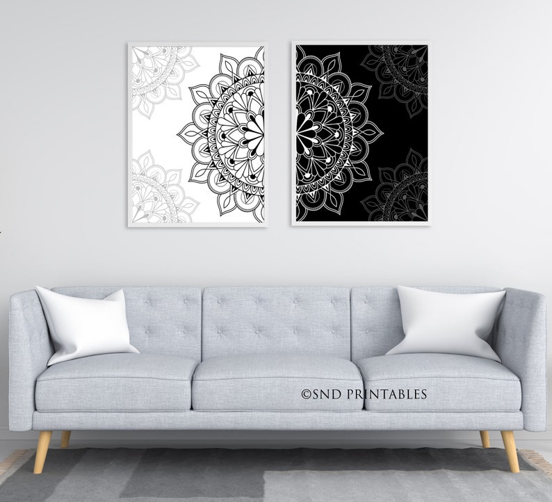 Mandala Duet I printable in black and white 8 x 10 and 12 x 16 Wall Decor Digital download Bedroom Wall Decor Contemporary Wall Art image 3