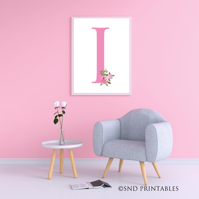 Pink Floral Initial Print I Printable Wall Art New Baby Etsy