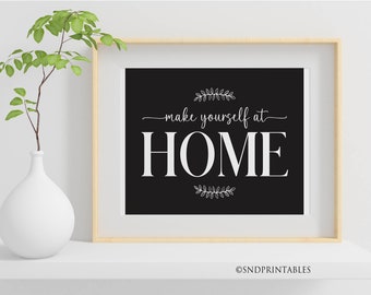 Arte de pared imprimible "Siéntete como en casa" en negro - Decoración de pared inspiradora - Decoración de habitación de invitados - Arte de pared para vestíbulo