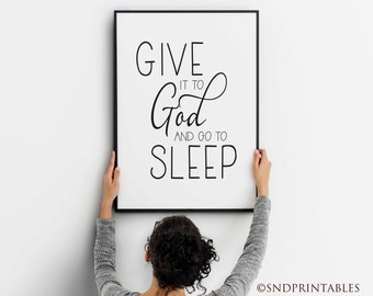 Dáselo a Dios y vete a dormir dormitorio impresión Tipografía Word Art Imprimible en varios tamaños