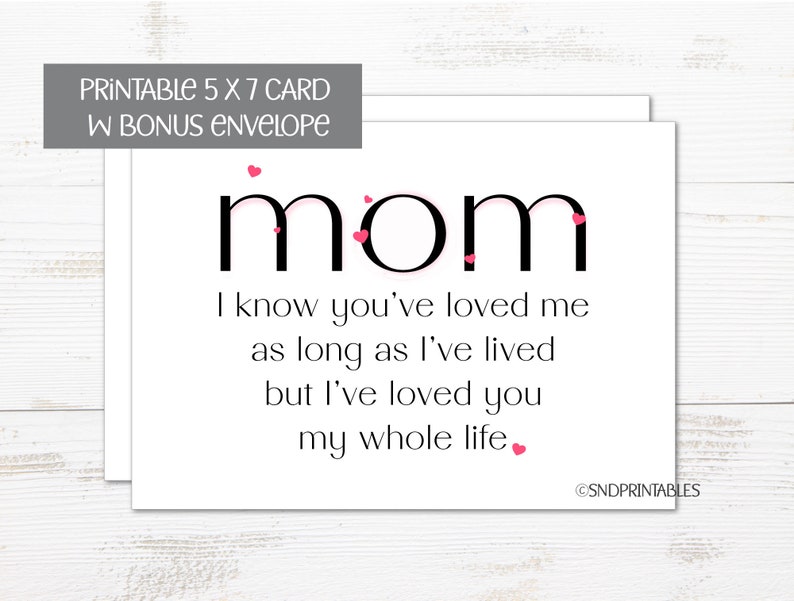 Dear Mom, I get it now. Thank you. Printable Greeting Card Mother's Day Card 5 x 7 with bonus envelope template image 2