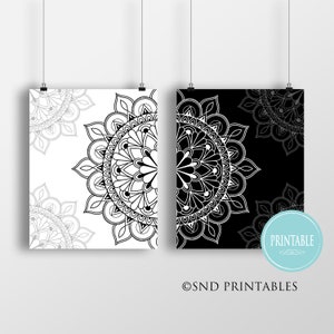 Mandala Duet I printable in black and white 8 x 10 and 12 x 16 Wall Decor Digital download Bedroom Wall Decor Contemporary Wall Art image 2