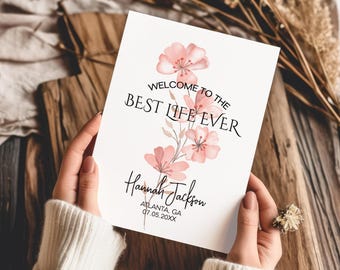 Personalized Printable Welcome to the Best Life Ever JW Baptism Greeting Card with coral flowers